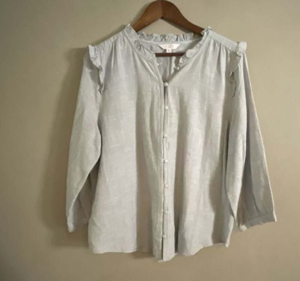LC Lauren Conrad Women's Striped Ruffle Neck Button Down Blouse Size XL